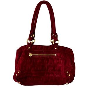Linea Pelle Bag maroon suede shoulder tote bag purse with gold stud rivet detail